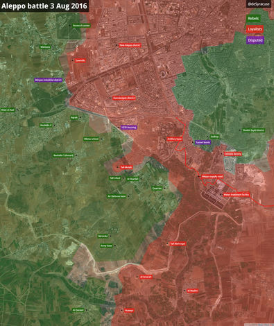 Mapa sytuacji w Aleppo, stan na 3 sierpnia 2016 r.