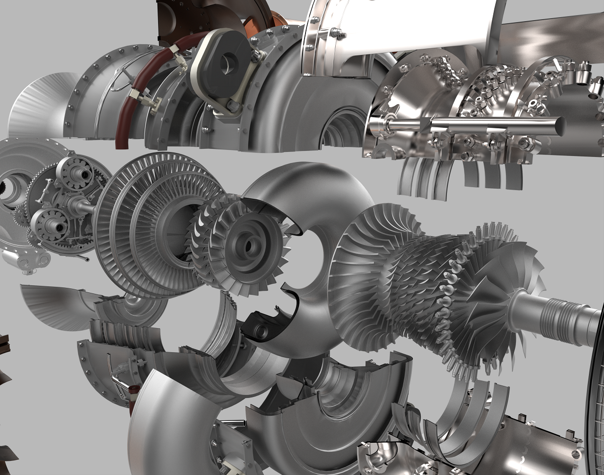 Grafika ilustrująca rozkład elementów silnika turbośmigłowego ATP. Ilustracja: GE Aviation